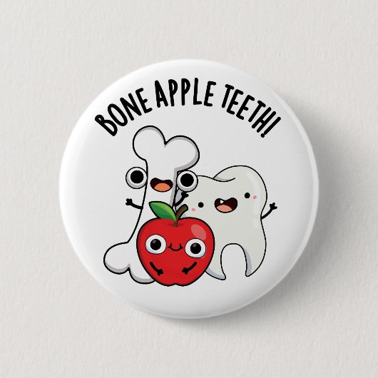 Bone Apple Teeth Lustiger Bona Appetit Wortwitz Button (Vorderseite)