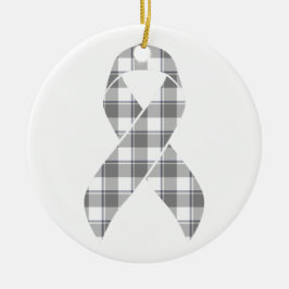 Bone Cancer Awareness Plaid Gray Ribbon Keramik Ornament
