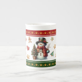 Bone China Mug with Snowman and Christmas Cookies Porzellantasse