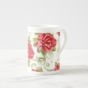 Bone China Tasse - Vintage rote Rosen