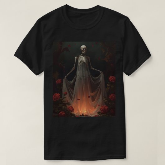 Bone girl wearing a wedding dress in a forest  T-Shirt (Design vorne)