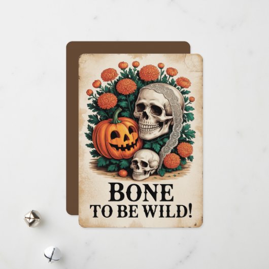 "Bone to be Wild!" Halloween Feiertagskarte (Vorderseite/Rückseite Beispiel)