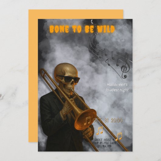 Bone to Be Wild - Skeleton Trombone | Halloween Einladung (Vorne/Hinten)