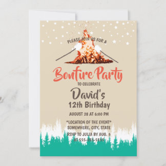 Bonfire Birthday Party Forest Camping Einladung