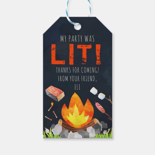 Bonfire Birthday Party Gefälligungstags Geschenkanhänger (Vorderseite)