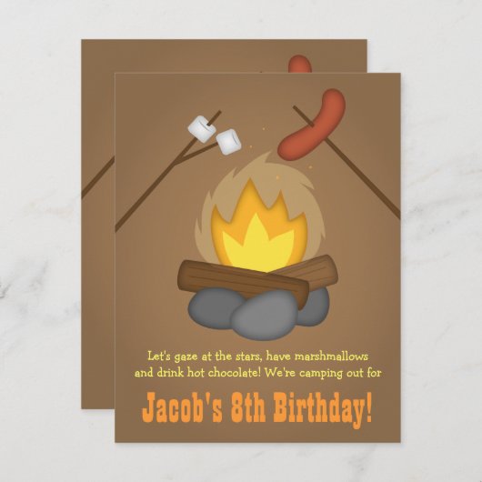Bonfire Camping Geburtstagsparty Einladung (Vorne/Hinten)