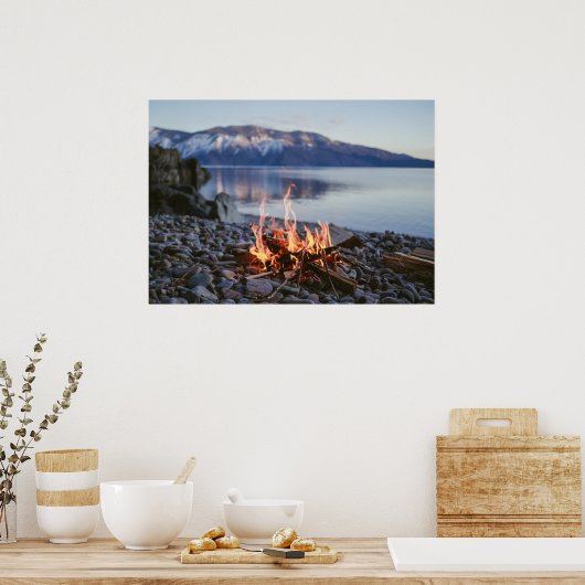 Bonfire Lake Beach Nature Wall Poster (Küche)