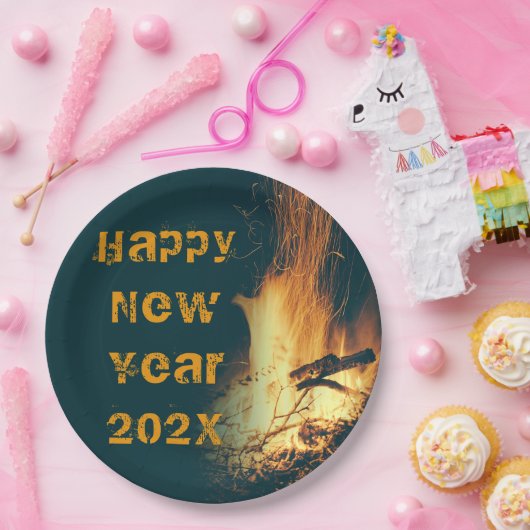 Bonfire Neujahrs-Party Pappteller (Party)