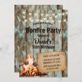 Bonfire Party Rustic String Light Barn Geburtstag Einladung (Vorne/Hinten)