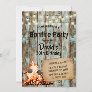Bonfire Party Rustic String Light Barn Geburtstag Einladung