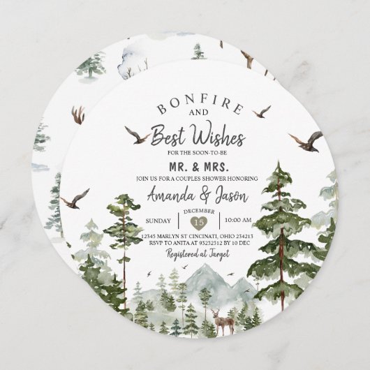 Bonfire Pine Tree Woodland Couple Dusche Einladung (Vorne/Hinten)