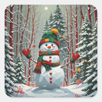 Bonhomme de neige quadratischer aufkleber