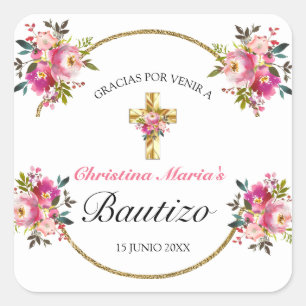Bonita Del Bautismo De La Cruz Del Oro Quadratischer Aufkleber