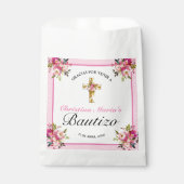 Bonito Rosa Floral Oro Cruz Bautismo Gracias Geschenktütchen (Vorderseite)