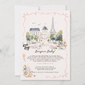 Bonjour Baby! Parisian Watercolor Baby Shower Einladung (Vorderseite)