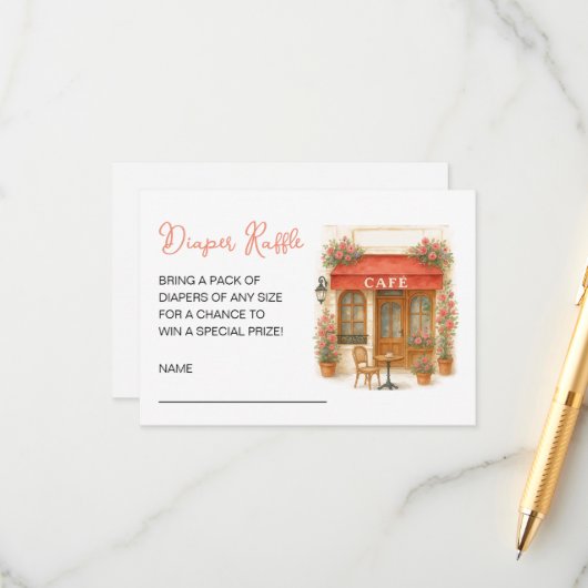 Bonjour Bebe Baby Shower Diaper Raffles Begleitkarte (Vorderseite/Rückseite Beispiel)