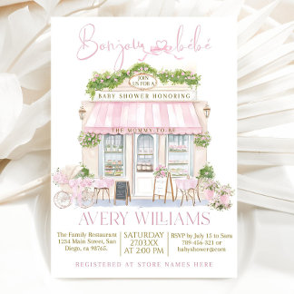 Bonjour Bebe Baby Shower Invitation, French Baby Einladung