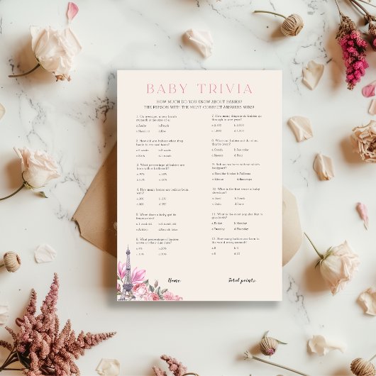 Bonjour Bebe | Baby Trivia Baby Showkarte Einladung