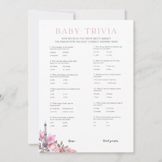 Bonjour Bebe | Baby Trivia Baby Showkarte Einladung (Vorderseite)