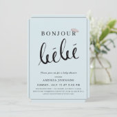 Bonjour Bebe Beret Modern Blue Boy Baby Dusche Einladung (Stehend Vorderseite)