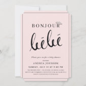 Bonjour Bebe Beret Moderne Pink Girl Baby Dusche Einladung (Vorderseite)
