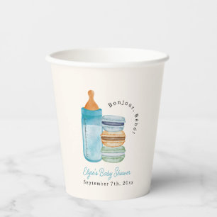 Bonjour Bébé Blaue Macarons & Milk Boy Babyparty Pappbecher