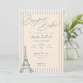 Bonjour Bebe Blue Baby Dusche Einladung (Stehend Vorderseite)