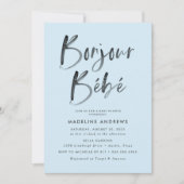 Bonjour Bebe Blue French Baby Dusche Einladung (Vorderseite)