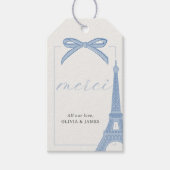 Bonjour Bébé Blue Paris Eiffel Baby Dusche Gefalle Geschenkanhänger (Vorderseite)