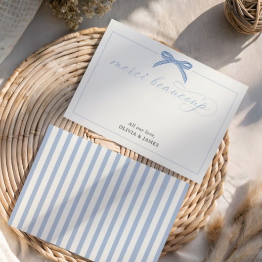 Bonjour Bébé Blue Paris Eiffel Tower Baby Dusche Dankeskarte