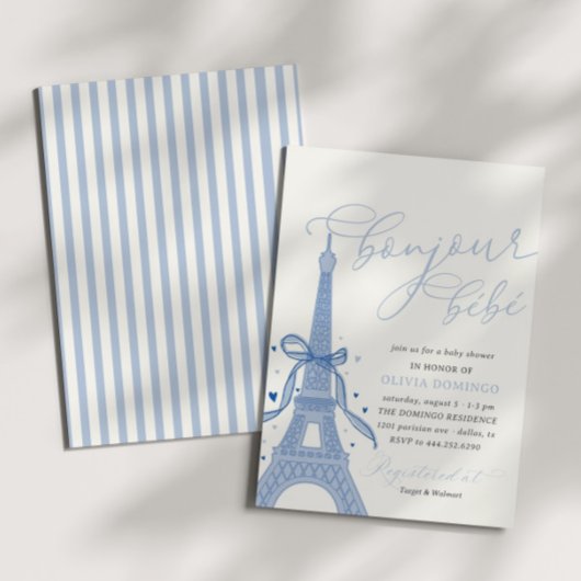 Bonjour Bébé Blue Paris Eiffel Tower Baby Dusche Einladung