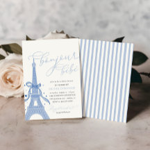 Bonjour Bébé Blue Paris Eiffel Tower Baby Dusche
