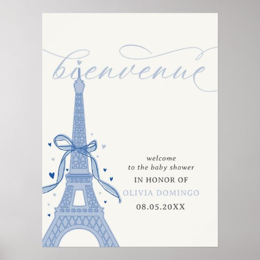 Bonjour Bébé Blue Paris Eiffel Tower Begrüßungszei Poster (Vorne)
