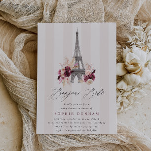 Bonjour Bébé Blush Stripe Paris Babydusche Einladung