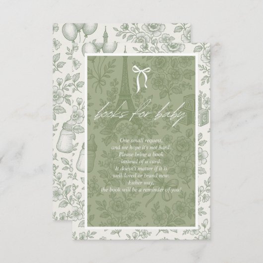 Bonjour Bebe Books for Baby Sage Green French Jouy Begleitkarte (Vorne/Hinten)