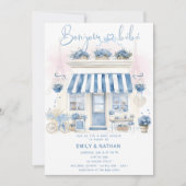 Bonjour Bebe bow Parisian café pink eiffel tower Einladung (Vorderseite)