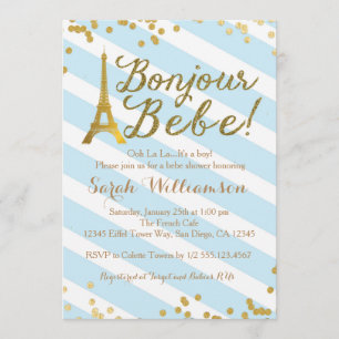 Bonjour Bebe Boy French Baby Shower Einladung