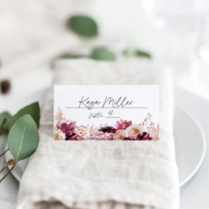 Bonjour Bébé Burgundy Floral Baby Shower Platzkarte