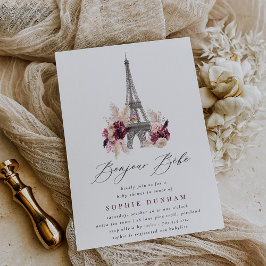 Bonjour Bébé Burgundy Floral Paris Baby Shower Einladung