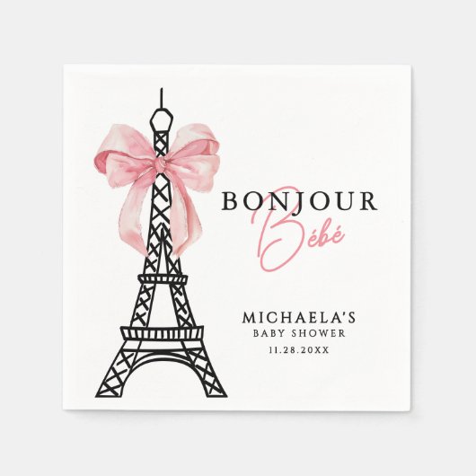 Bonjour Bébé Coquette Bow Paris Babydusche Serviette (Vorderseite)