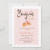 Bonjour Bébé Croissant Bow Striped Baby Shower Einladung (Vorderseite)