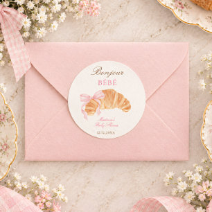 Bonjour Bébé Croissant-Schleife Französische Babyp Runder Aufkleber