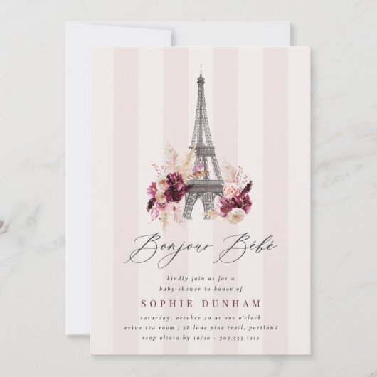 Bonjour Bébé Double Sided Paris Baby Dusche Einladung (Vorderseite)