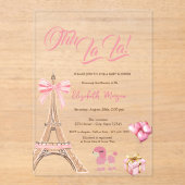 Bonjour Bébé Eiffel Tower Bow Striped Baby Shower Acryleinladungen (Vorderseite)
