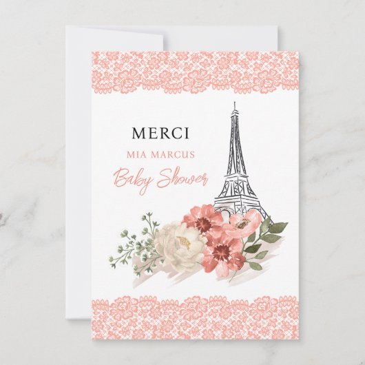 Bonjour Bebe Eiffel Tower Paris Baby Dusche Dankeskarte (Vorderseite)