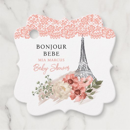 Bonjour Bebe Eiffel Tower Paris Baby Dusche Geschenkanhänger (Vorderseite)