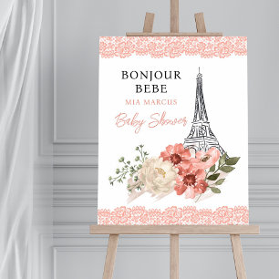 Bonjour Bebe Eiffel Tower Paris Baby Dusche Poster