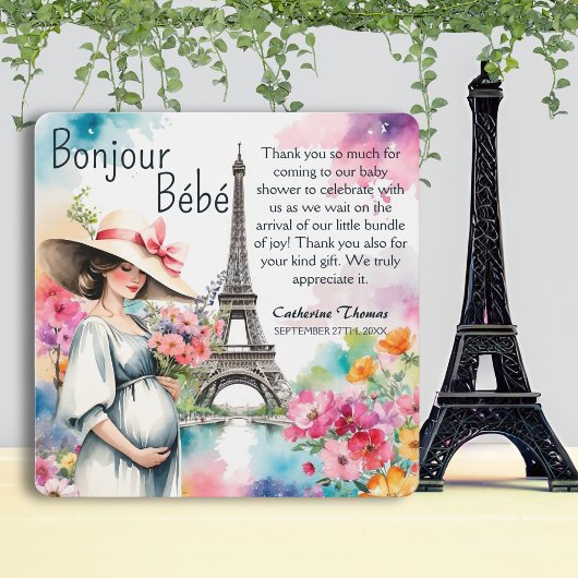 Bonjour Bebe Floral Eiffel Tower Paris Baby Dusche Dankeskarte