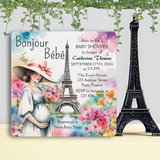 Bonjour Bebe Floral Eiffel Tower Paris Baby Dusche Einladung