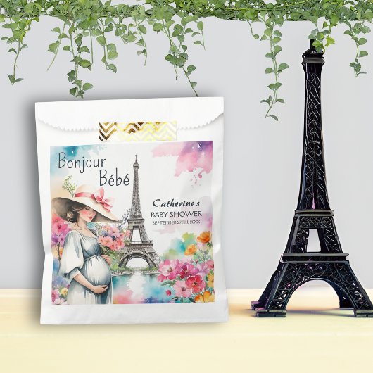 Bonjour Bebe Floral Eiffel Tower Paris Baby Dusche Geschenktütchen